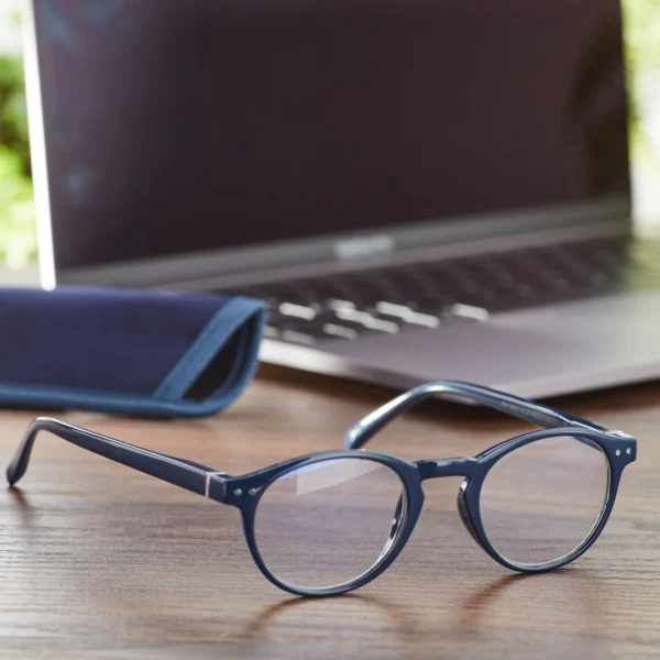 Unisex Kai Bluelight Reading Glasses with Case, Navy - Image 4